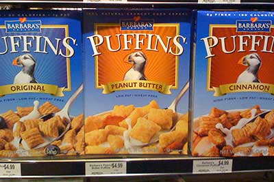 Puffins cereal boxes