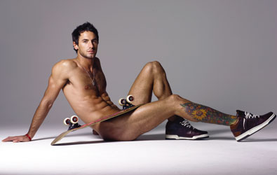 sexy naked hot guy with a skateboard